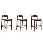 Manhattan Comfort - Klismos tabouret de comptoir 20" style milieu du siècle moderne, revêtement en similicuir, camel et noyer foncé, lot de 3-Tabouret de comptoir moderne du milieu du siècle avec dossier parfait pour le bar et la cuisine. Ensemble de 3