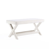 Manhattan Comfort - Abigail banc ottoman tapissé en velours style milieu du siècle 42,12" - crème-Ottoman moderne du milieu du siècle parfait pour le salon et la chambre à coucher