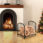Outsunny - Porte-bûches extérieur- support à bûches en métal 16 po- noir-Structure solide en métal avec revêtement en poudre pour un soutien complet 