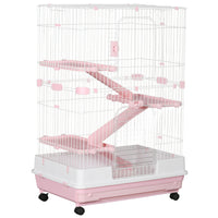 PawHut 45" H 4-Level Small Pet Cage with Slide-out Tray - Pink-Ideal for small pet of large size such as rabbits, pet mink, chinchillas, etc 