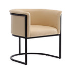 Manhattan Comfort Cosmopolitan 24" Mid-Century Modern Faux Leather Upholstered Dining Chair - Tan and Black - Set of 2-Semi Circle Open Design with Tight Back Finish