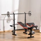 Soozier Adjustable Weight Bench with Leg Extension - Barbell Rack - Preacher Curl Pad-Durable seat pad of the weight bench in superior strength can hold up to 330 lb 