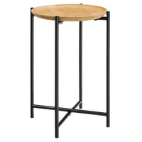 Modway Xilo Round Wood and Metal Side Table - Oak-Round End Table