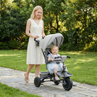 Qaba - Tricycle pliable 6 en 1 pour tout-petit, avec poignée de poussée réglable, auvent amovible, gris-Siège rotatif permettant une interaction face à face pour renforcer le lien parent-enfant  