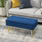 HOMCOM Upholstered Storage Bench for End of Bed - Dark Blue-Can be used as an end of bed bench, window bench, or entryway bench;  