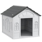 PawHut 26" W Plastic Outdoor Dog House - Grey-Water-resistant surface and slanted roof shield pets from rain 