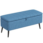 HOMCOM - Banc ottoman de rangement en tissu lin - bleu foncé-Décoration intérieure multifonctionnelle, peut être utilisée comme tabouret à chaussures, banc de bout de lit ou banc d'entrée   