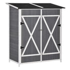 Outsunny - Abri de jardin 55 po x 30 po x 63 po avec toit en asphalte, étagère mobile et accessoires fixes, gris foncé-Équipé d'une table mobile à double couche 
