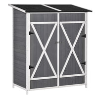 Outsunny - Abri de jardin 55 po x 30 po x 63 po avec toit en asphalte, étagère mobile et accessoires fixes, gris foncé-Équipé d'une table mobile à double couche 