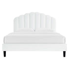 Modway Daisy Performance Velours Lit Plateforme Queen Avec Pieds en Bois Effilés - Blanc-Revêtement en velours de performance