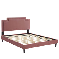 Modway Liva Performance Velvet King Bed - Dusty Rose-King Platform Bed
