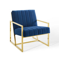 Modway Inspire Channel Tufted Performance Velvet Armchair - Navy-Glam Deco Accent Chair
