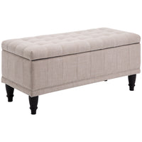 HOMCOM Linen Fabric Storage Ottoman Bench for End of Bed - Beige-Elegant and chic, this bench enhances any living space 