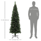 HOMCOM 6' Artificial Pencil Christmas Tree with 618 Branches and Metal Base - Green-Pencil shape fits neatly in small spaces or entryways 