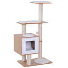 PawHut - Arbre à chat en bois 47 po, tour condo avec poteau à griffer, balle jouet - bois naturel-Meuble pour chat avec condo et perchoirs 