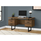 Monarch Specialties 7625 60" Computer Desk - Walnut/Black Metal-Features 2 storage drawers on top and a bottom file drawer with metal bars for hanging standard or legal sized files, and an easy to clean top for study, writing, or working on your laptop.