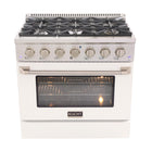 Kucht 36" KNG Series Pro Style Propane Gas Range - Stainless Steel/White-6-burner gas range includes one 20 000 BTU dual burner featuring TrueSimmer, one 15 000 BTU burner, one 12 000 BTU burner, two 9 000 BTU burners and one 6 000 BTU low-simmer burner