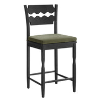 Modway Jax Oak Wood Counter Stool With Wavy Razor Back and Cushion - Black Sage-Solid Oak Counter Stool
