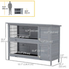 PawHut 2-Tier Wooden Rabbit Hutch - Grey-2 Stacked individual cages with 4 doors for easy reach to the animals 