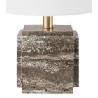 Hudson&Canal - Lampe de table en pierre Pacha (40 cm) avec abat-jour en tissu - Travertin veiné gris-Comprend un cordon de 6 pieds avec interrupteur à prise rotative