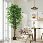 HOMCOM - Arbre artificiel en soie ficus 8 pi de haut pour maison ou bureau - vert-Les feuilles en soie conservent l’éclat des couleurs et résistent à la décolouration 