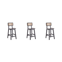 Manhattan Comfort Versailles 15.75" Industry Chic Counter Stool - Black and Natural Cane - 3 Pack-Modern - Industry Chic Cane Counter Stool Perfect Counter Height Bar and Islands. Set of 3