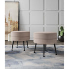 Manhattan Comfort Bailey 18.11" Mid-Century Modern Polyester Blend Upholstered Ottoman - Oatmeal with Black Legs - 2 Pack-Solid Wood Frame for Durability and Functionality