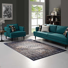 Modway Kalene Distressed Vintage Turkish Area Rug - 5 ft W x 8 ft L - Blue Rust/Cream-Protect Floors From Traffic/Furniture
