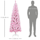 HOMCOM 6' Snow-Flocked Pencil Artificial Christmas Tree with Steel Base - Pink-Hinge construction and section design for quick and easy setup 