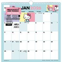 DateWorks - 2026 Calendrier Mural en Spirale 16 Mois - 12 po x 12 po - Hello Kitty - Anglais -12,00" x 12,00"