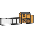 PawHut - Grand poulailler, maison de poules en bois 134 po L avec enclos - jaune-Sa longueur généreuse de 133,5 po (339 cm) offre amplement d’espace pour que les poules puissent courir et explorer 
