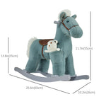 Qaba - Cheval à bascule en peluche sur rockers en bois - bleu-Base en bois pour un mouvement de balancement fluide d’avant en arrière 