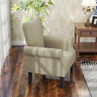 HOMCOM - Fauteuil d’appoint en tissu avec pieds en bois - accoudoirs roulés pour salon - beige-Dimensions totales : 31,5 po l x 28,7 po P x 37 po H (80 x 73 x 94 cm)  
