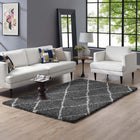 Modway - Toryn Réseau en losange Tapis 5 pi l x 8 pi L Shag Area - Gris foncé et ivoire-Tissage shag d’environ 2 pouces