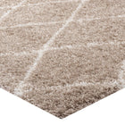 Modway - Toryn Réseau en losange Tapis 5 pi l x 8 pi L Shag Area - Beige et ivoire-Haute densité / Tissé à la machine