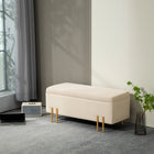 HOMCOM Flip-Top Bedroom Storage Ottoman Bench with 18.5 Gallons - Beige-Flip-top lid with curved handles opens up to 80° for easy access