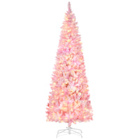 HOMCOM 7.5' Pre-Lit Snow-Flocked Artificial Pencil Christmas Tree with Auto Open - Pink-Lush with pine tree tips that provide a natural look 
