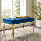 Modway - Loft Médium à jambe en acier inoxydable doré Performance Velvet Banc - Marine d’or-Velours de performance résistant aux taches