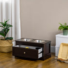 PawHut Elevated Large Dog Bowls with Storage Drawer - Coffee-Colour: Coffee 