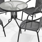 Table ronde en verre et en métal 28 po avec bordure en rotin gris et 4 chaises empilables en rotin gris (TLH-087RD-037GY4-GG)-7