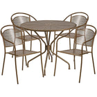 35.25'' Round Gold Indoor-Outdoor Steel Patio Table Set with 4 Round Back Chairs [CO-35RD-03CHR4-GD-GG]-Set Includes Table and 4 Chairs