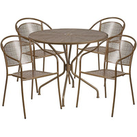 35.25'' Round Gold Indoor-Outdoor Steel Patio Table Set with 4 Round Back Chairs [CO-35RD-03CHR4-GD-GG]-Set Includes Table and 4 Chairs