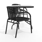 Table carrée de 28 po en verre et en métal, bordure en rotin noir et 2 chaises empilables en rotin noir (TLH-073SQ-037BK2-GG)-5