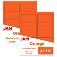 JAM Paper Mailing Address Labels - 2 x 4 - Orange - 2 sets of 120-6-2/5 ounce