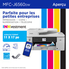 Brother - MFC-J6560DW Imprimante tout-en-un à jet d’encre couleur sans fil INKvestment avec impression au format 11 po x 17 po et écran tactile couleur de 2,7 po-Fonctions axées sur la productivité. Bac à papier de 250 feuilles, chargeur automatique de documents recto de 50 pages(1), impression recto verso automatique et impression au format 11 po x 17 po