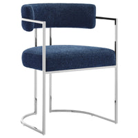 Modway Huron Curved Back Fabric and Metal Dining Accent Chair - Silver/Navy-Modern Barrel Dining Chair