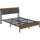 HOMCOM Full Size Bed Frame with Storage Headboard and Charging - Walnut-Storage shelf includes charging station for convenient device charging