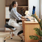HOMCOM Ergonomic Kneeling Posture Chair for Home Office - Black-Covered in breathable linen-look fabric, offering comfort in all seasons