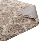 Modway Solvea Moroccan Trellis Shag Area Rug - 8 ft W x 10 ft L - Beige/Ivory-High Density / Machine-Woven