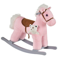 Qaba - Cheval à bascule en peluche sur rockers en bois - rose-Jouet à bascule traditionnel avec un design amusant de cheval 
